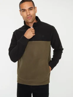 Threadbare Black / Khaki Two Tone Quarter Zip Fleece Sweatshirt