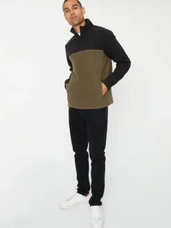 Threadbare Black / Khaki Two Tone Quarter Zip Fleece Sweatshirt