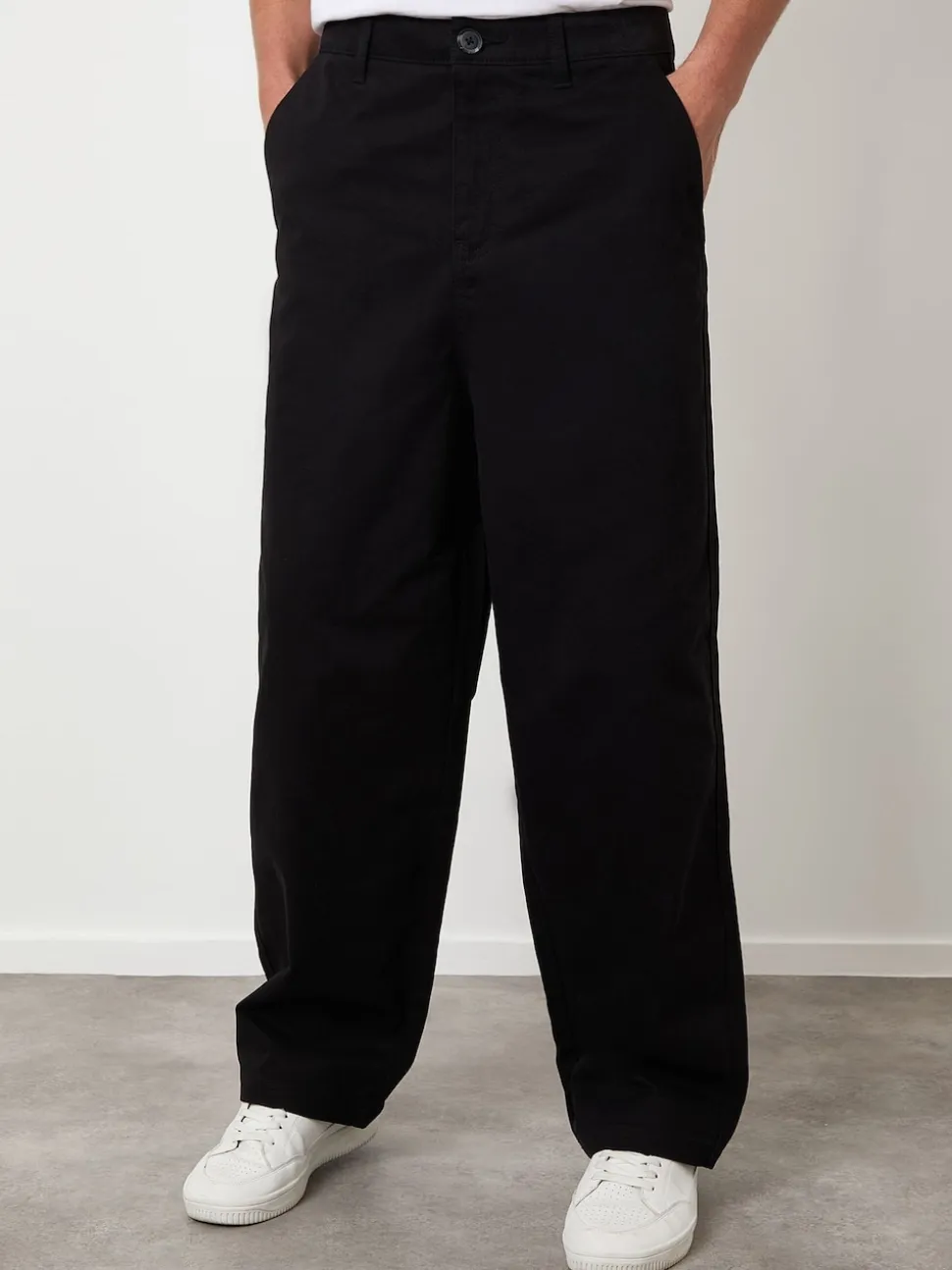 Threadbare Black Baggy Fit Chino Trousers