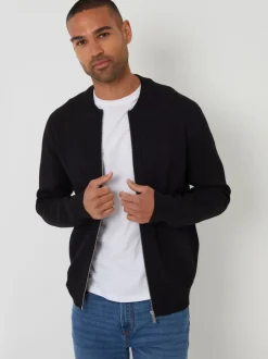 Threadbare Black Bomber Style Knitted Zip Through Cardigan