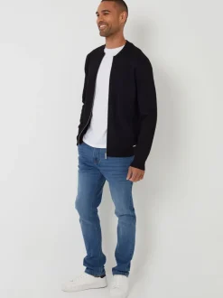 Threadbare Black Bomber Style Knitted Zip Through Cardigan