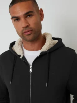 Threadbare Black Borg Lined Zip-Through Hoodie