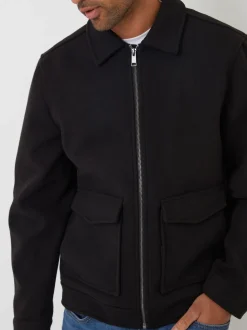 Threadbare Black Brushed Collared Lightweight Utility Jacket