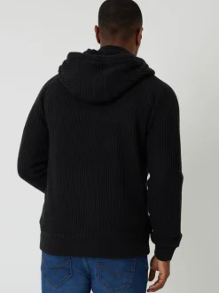 Threadbare Black Cable Knit Microfleece Lined Zip Through Hoodie