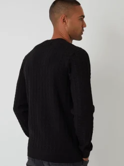 Threadbare Black Cable Knit Crew Neck Jumper