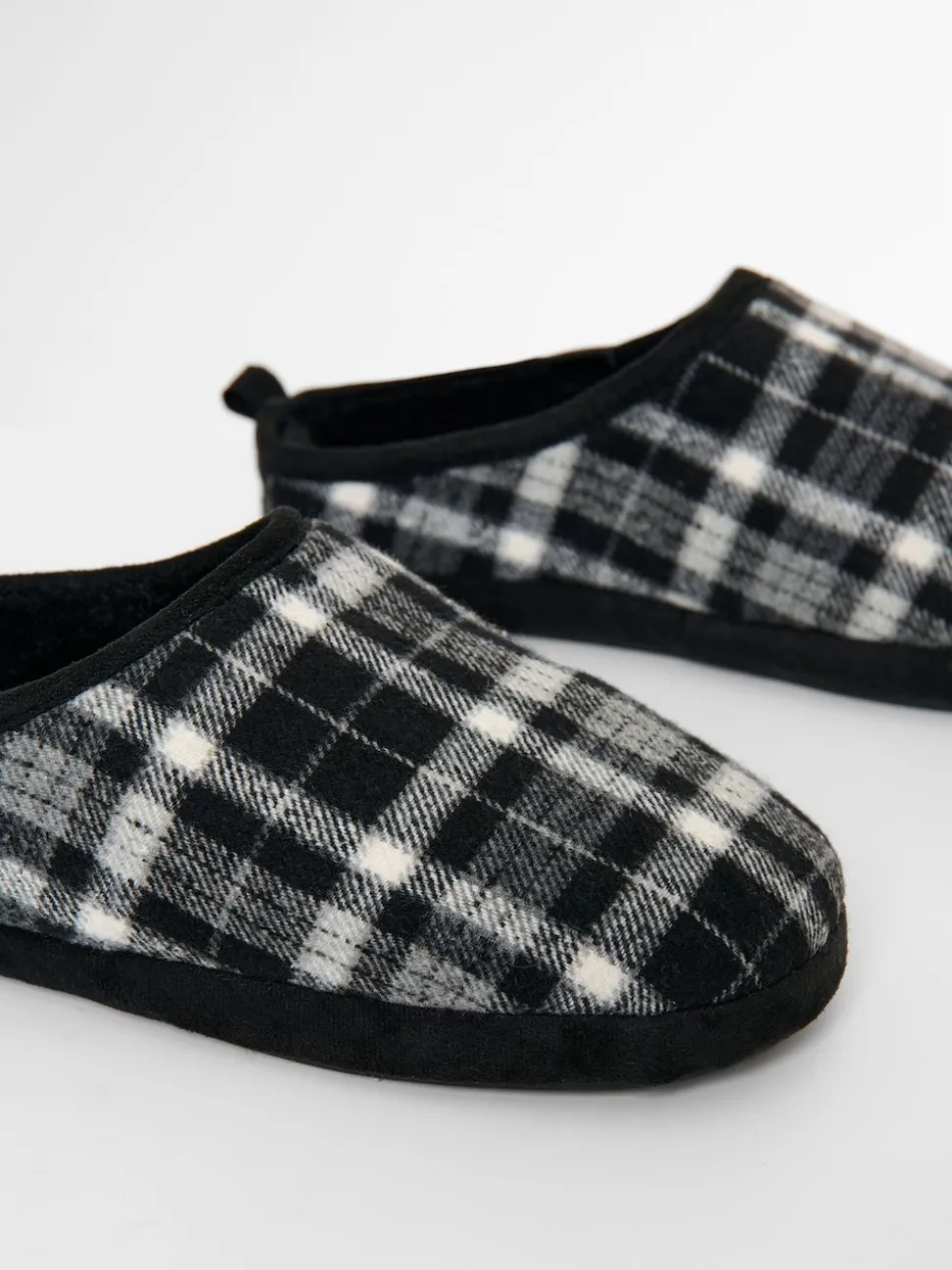 Threadbare Black Check Faux Fur Lined Mule Slippers