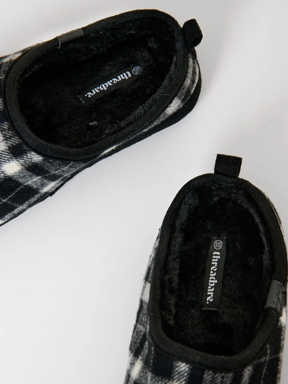 Threadbare Black Check Faux Fur Lined Mule Slippers