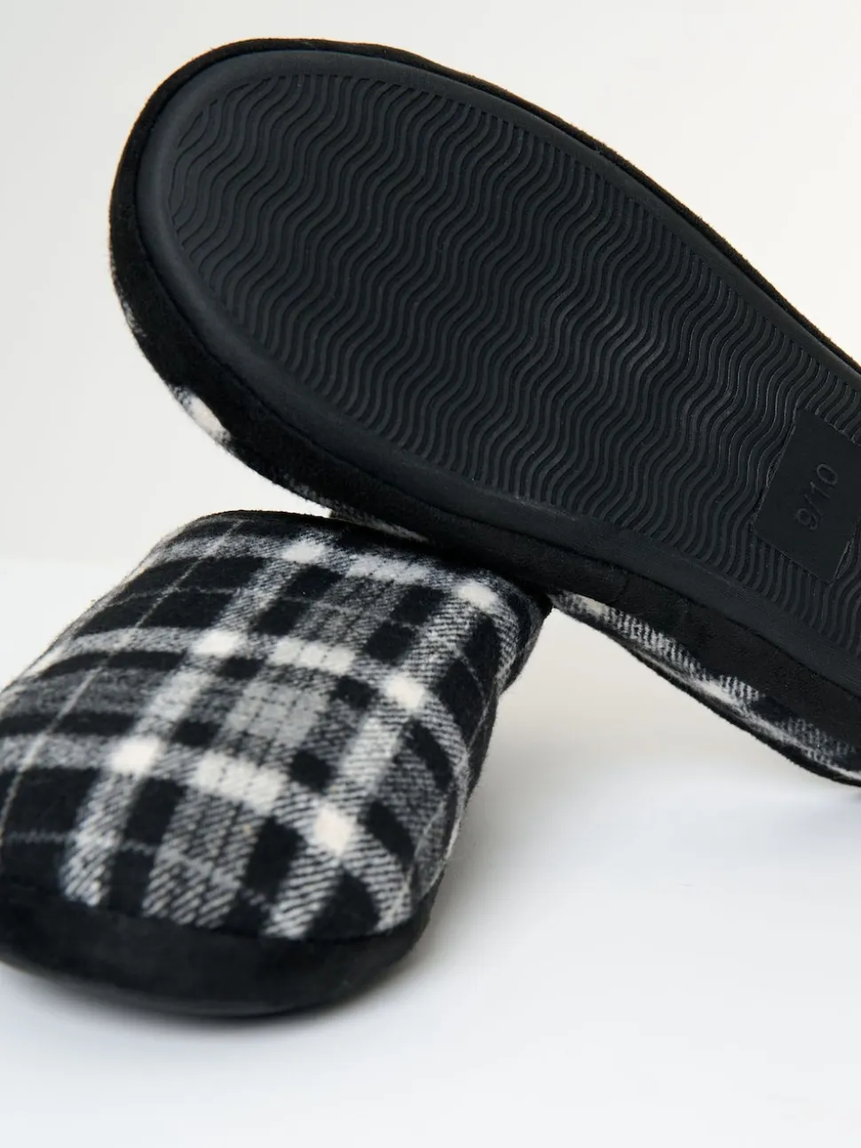 Threadbare Black Check Faux Fur Lined Mule Slippers