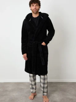 Threadbare Black Cosy Hooded Dressing Gown
