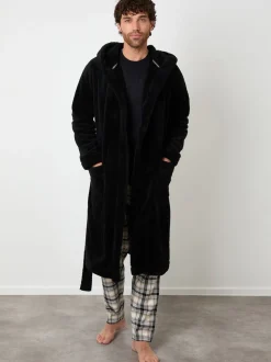 Threadbare Black Cosy Hooded Dressing Gown