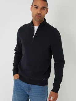 Threadbare Black Cotton Blend Knitted Quarter Zip Jumper