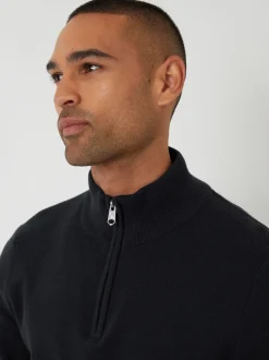 Threadbare Black Cotton Blend Knitted Quarter Zip Jumper