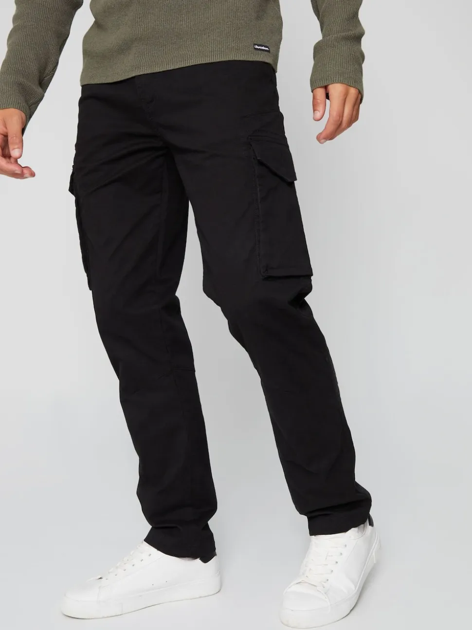 Threadbare Black Cotton Cargo Trousers With Stretch