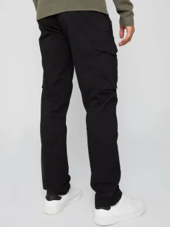 Threadbare Black Cotton Cargo Trousers With Stretch