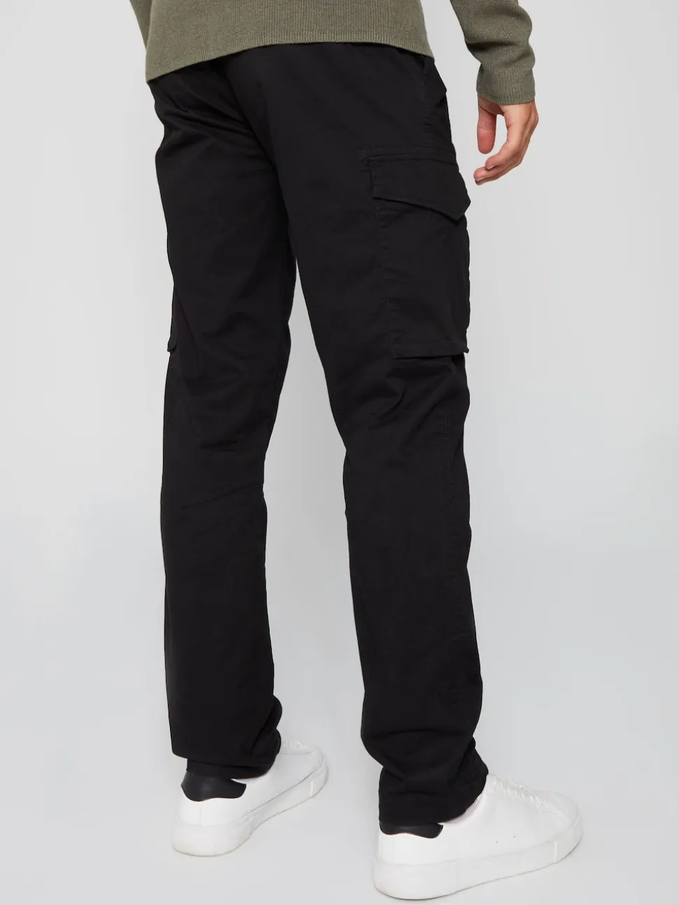Threadbare Black Cotton Cargo Trousers With Stretch