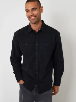 Threadbare Black Cotton Flannel Relaxed Fit Shirt