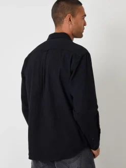 Threadbare Black Cotton Flannel Relaxed Fit Shirt
