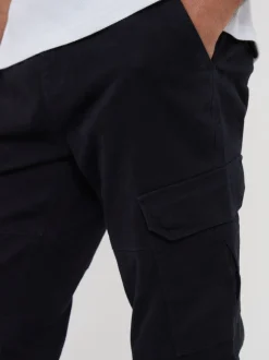 Threadbare Black Cotton Jogger Style Cargo Trousers With Stretch