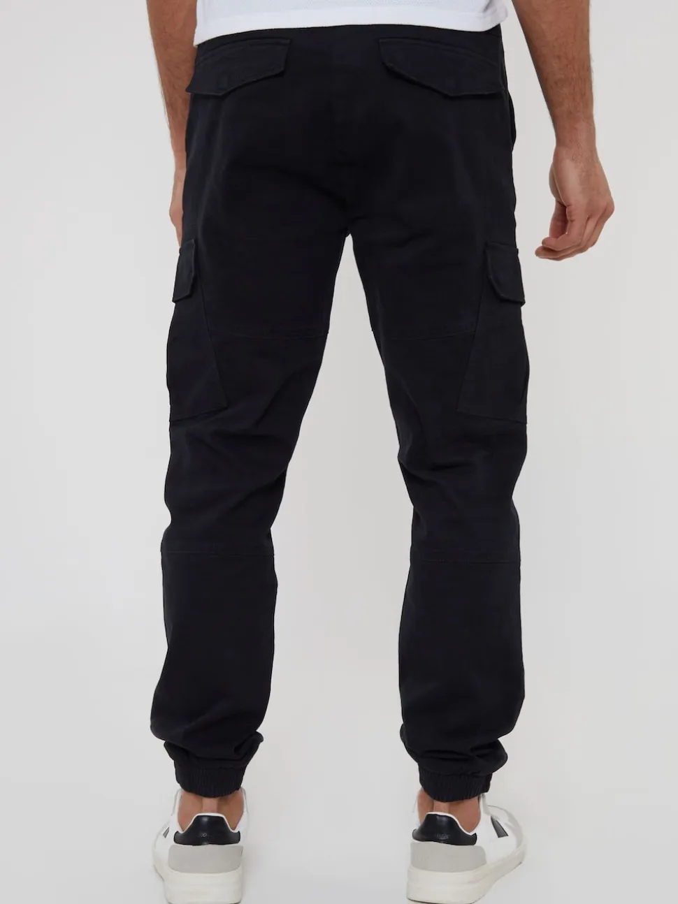 Threadbare Black Cotton Jogger Style Cargo Trousers With Stretch