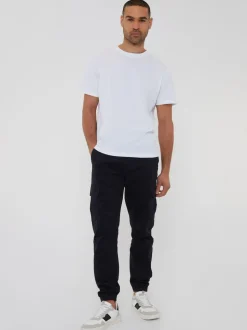 Threadbare Black Cotton Jogger Style Cargo Trousers With Stretch