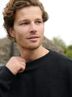 Threadbare Black Crew Neck Relaxed Fit Borg Sweatshirt