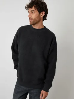 Threadbare Black Crew Neck Relaxed Fit Borg Sweatshirt