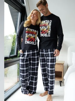 Threadbare Black Curve Jolly Matching Christmas Check Curve Family Pyjamas