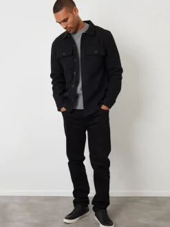 Threadbare Black Faux Fur Wool Button Up Shacket