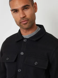 Threadbare Black Faux Fur Wool Button Up Shacket