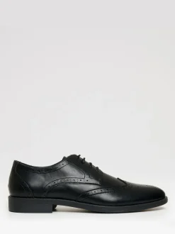 Threadbare Black Faux Leather Brogues