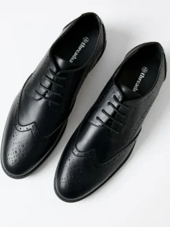 Threadbare Black Faux Leather Brogues