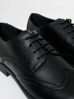 Threadbare Black Faux Leather Brogues