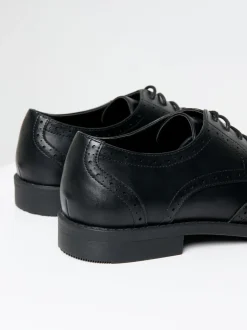 Threadbare Black Faux Leather Brogues
