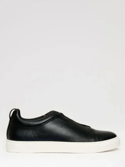 Threadbare Black Faux Leather Elastic Lace Slip On Trainers