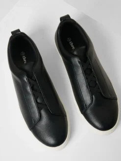Threadbare Black Faux Leather Elastic Lace Slip On Trainers