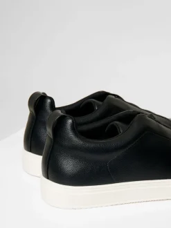 Threadbare Black Faux Leather Elastic Lace Slip On Trainers
