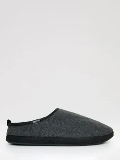 Threadbare Black Faux Suede Faux Fur Lined Mule Slippers