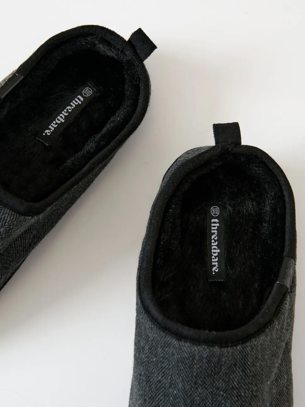 Threadbare Black Faux Suede Faux Fur Lined Mule Slippers
