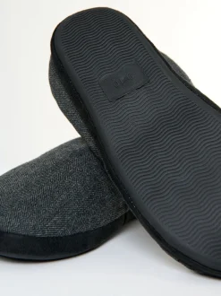 Threadbare Black Faux Suede Faux Fur Lined Mule Slippers