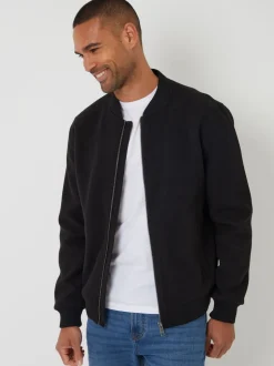 Threadbare Black Faux Wool Brushed Bomber Jacket