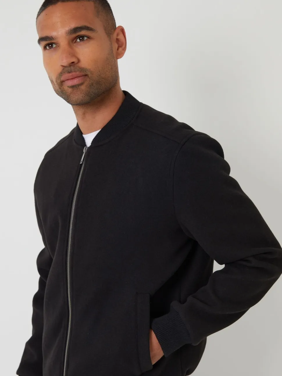 Threadbare Black Faux Wool Brushed Bomber Jacket