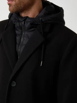 Threadbare Black Faux Wool Mock Inner Hooded Longline Coat