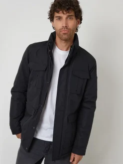 Threadbare Black Funnel Neck Utility Coat