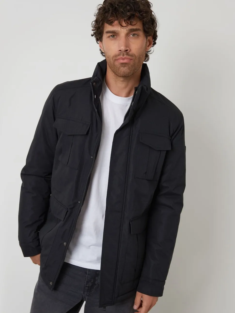 Threadbare Black Funnel Neck Utility Coat