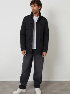 Threadbare Black Funnel Neck Utility Coat
