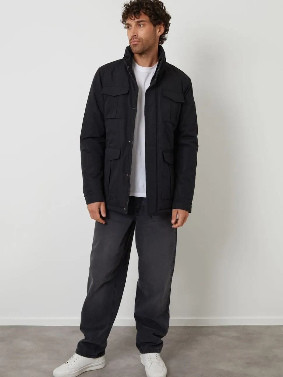 Threadbare Black Funnel Neck Utility Coat
