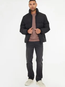Threadbare Black Funnel Neck Puffer Jacket