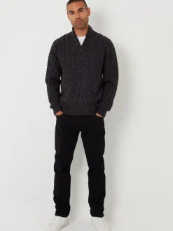 Threadbare Black Funnel Neck Cable Knit Jumper
