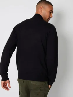 Threadbare Black Funnel Quarter Zip Knitted Jumper