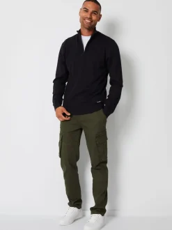 Threadbare Black Funnel Quarter Zip Knitted Jumper